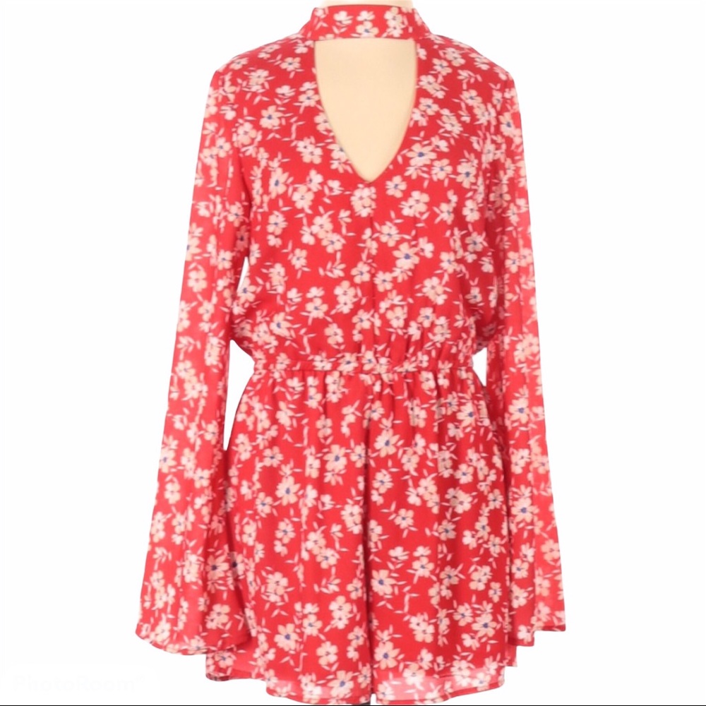 NWT Romper Red Floral Long Sleeve NEW Size XS